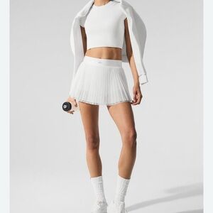 ALO Yoga White Mesh Pleated Tennis Skirt